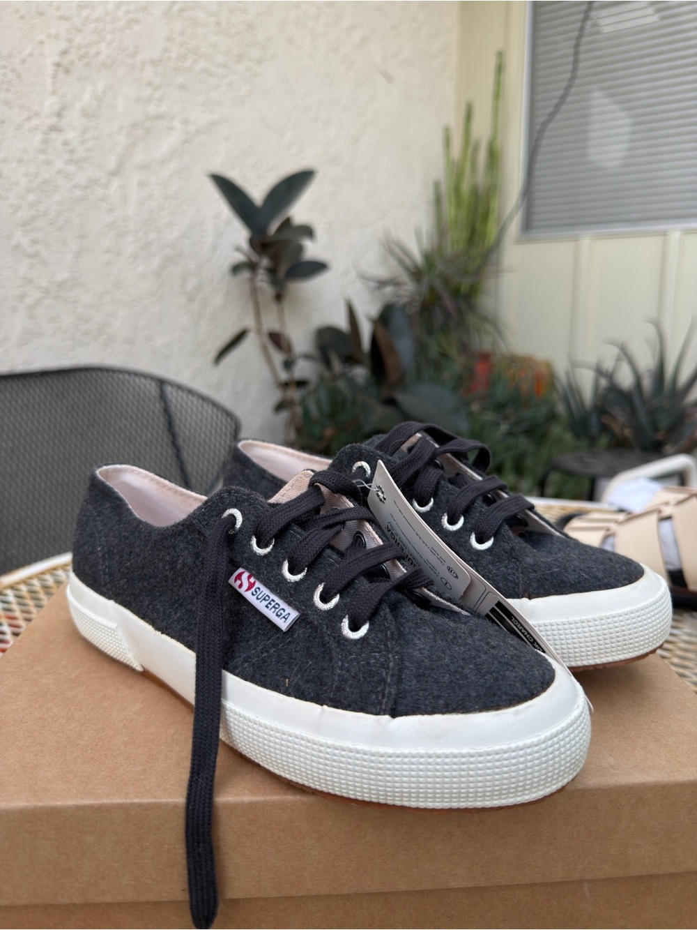 Superga charcoal felt low-top sneakers